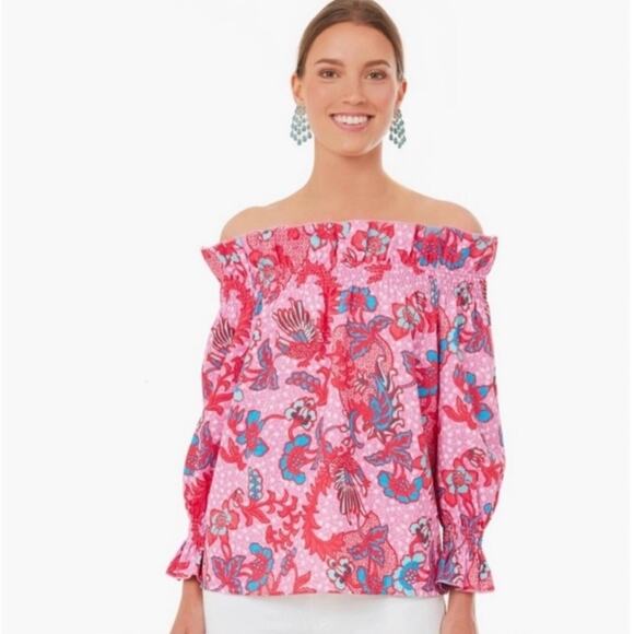 Tuckernuck Pink and Red Floral Off-Shoulder Blouse - Picture 1 of 10